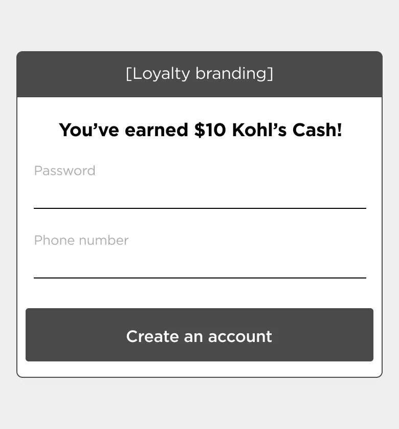 Kohl's post-purchase account creation wireframe image
