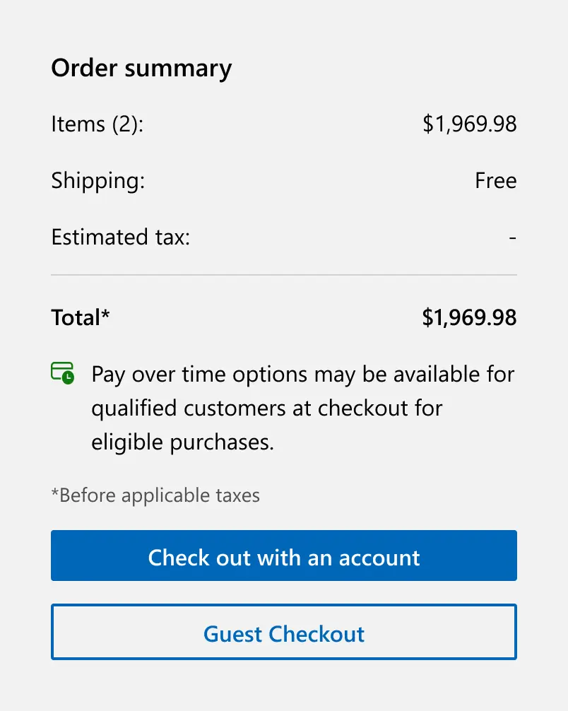 Microsoft's order summary section