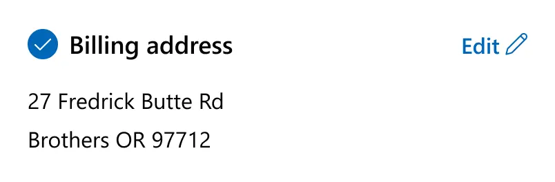 Microsoft's billing address section