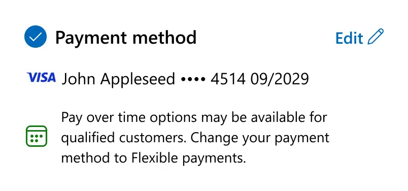 Microsoft's payment method section